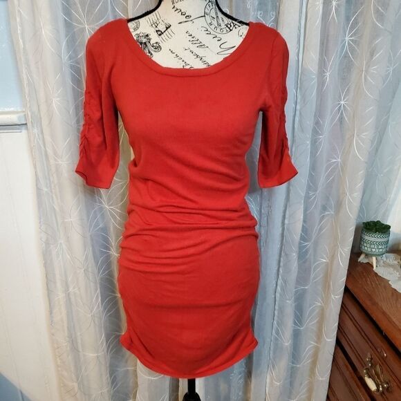 Sofia Verga side ruched 3/4 length sleeve bodycon red jersey size medium - Picture 1 of 8